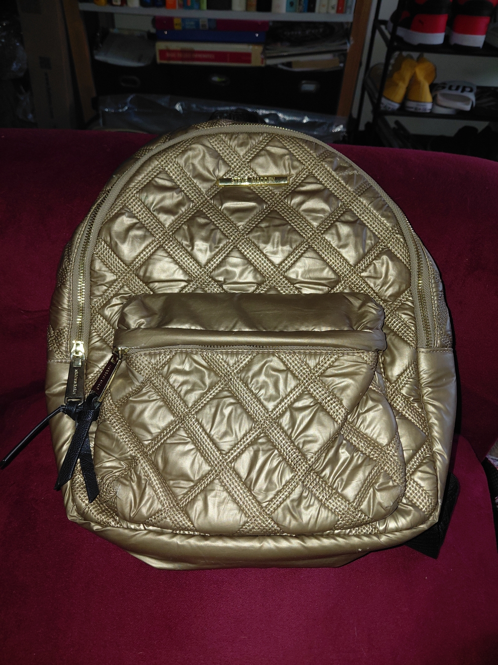 Steve Madden Quilted Metallic Gold Backpack